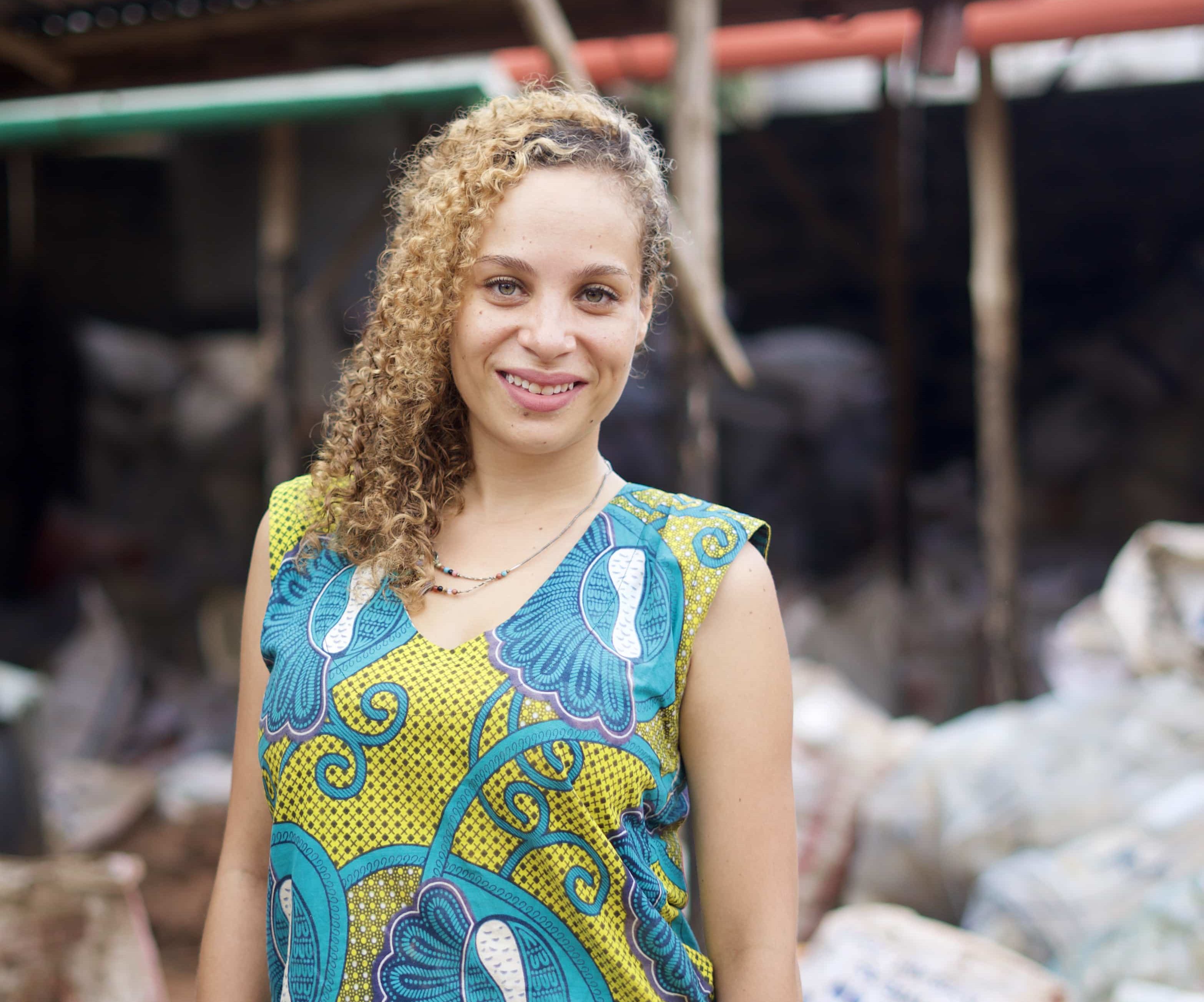 Naomi Fagla Medegan, winner of the Terre de Femmes France 2021 Award, collecting plastic waste in Benin